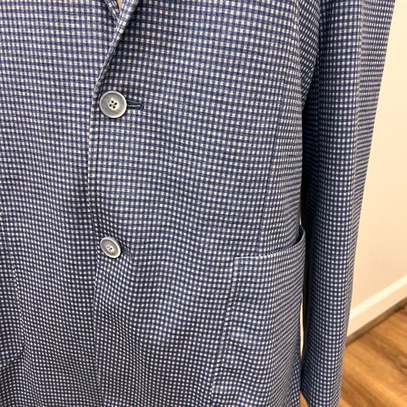 Ben Sherman Blue Gingham Check Plaid Sport Coat Jacket Sz 42L - Picture 11 of 11